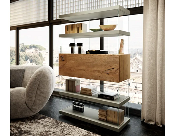 Open wood and glass bookcase LAGO AIR 1463 factory LAGO from Italy. Foto №1