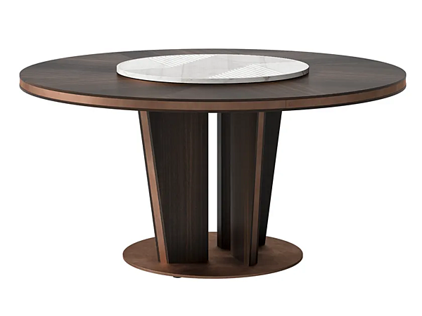 Round marble and wood veneer table with lazy susan CPRN HOMOOD Sesto Senso S520 factory CPRN HOMOOD from Italy. Foto №1