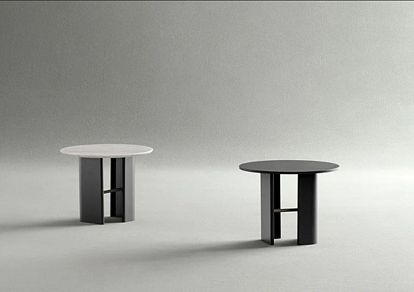 Round steel coffee table with marble top Potocco Double L 952 TC 952/TC factory POTOCCO from Italy. Foto №4