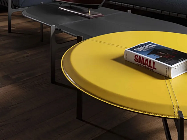 Round Tanned Leather Coffee Table Enrico Pellizzoni Sydney factory ENRICO  PELLIZZONI from Italy. Foto №7
