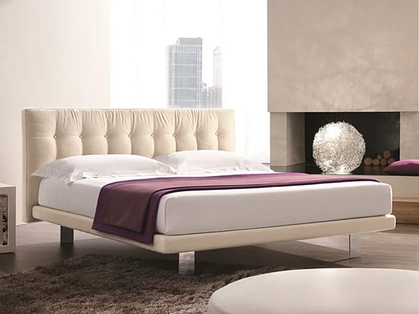 Leather double bed with upholstered backrest Duomo Design Parigi factory Duomo Design from Italy. Foto №4