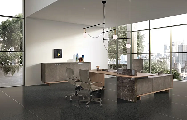 Low wooden office storage unit upholstered in leather I 4 Mariani Cartesiano factory i 4 Mariani from Italy. Foto №3