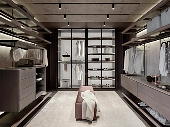 Corner Sectional Ash Walk-in Wardrobe with Integrated Lighting GIORGETTI Miyabi