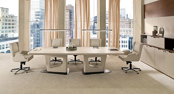 Rectangular Meeting Table in Wood and Leather i 4 Mariani Avatar factory i 4 Mariani from Italy. Foto №3