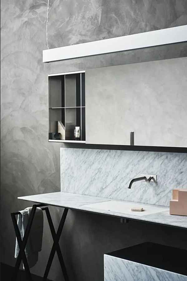 Wall mounted stainless steel washbasin mixer with square plate AGAPE factory Agape from Italy. Foto №6