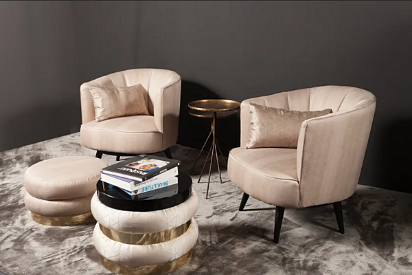 Swivel armchair in leather or fabric VIBIEFFE 1650 Cordi factory VIBIEFFE from Italy. Foto №4