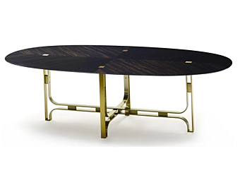 Oval living room table made of wood with marble top MARIONI Gregory Collection 02710 factory MARIONI from Italy