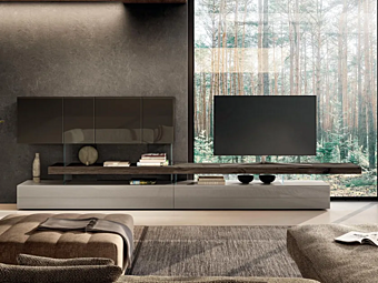 Freestanding wood and glass storage wall LAGO AIR 2725 2725 factory LAGO from Italy