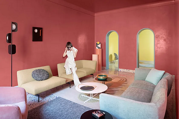 Sectional fabric sofa with soft back Saba Rendez Vous factory SABA from Italy. Foto №9