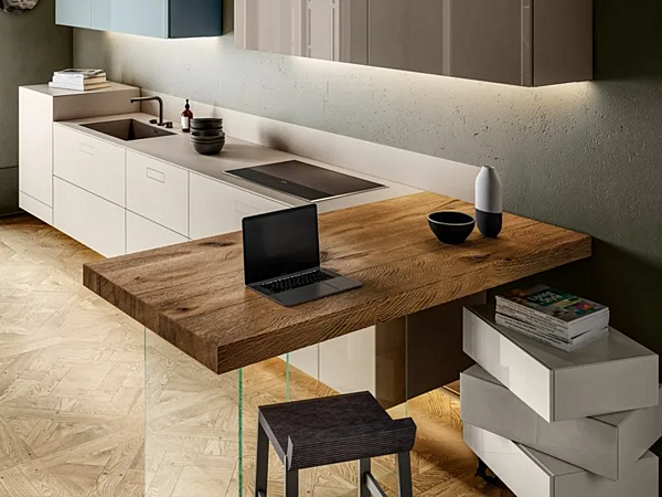Fitted kitchen with peninsula home office LAGO 1098 factory LAGO from Italy. Foto №1