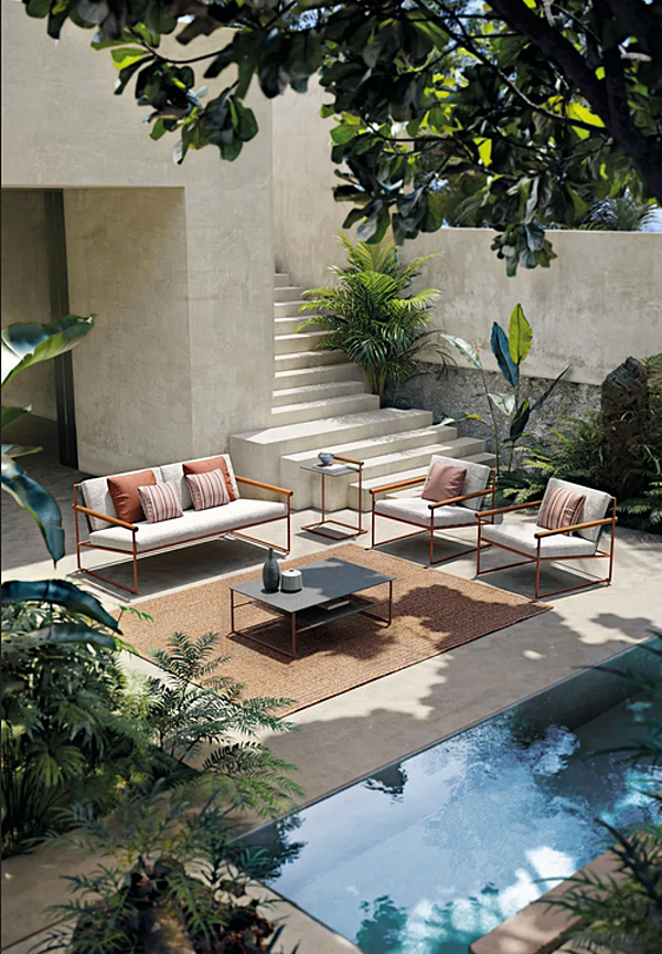 Garden Sofa for Two with Fabric Upholstery and Sled Base by Atmosphera Pipe factory ATMOSPHERA from Italy. Foto №3