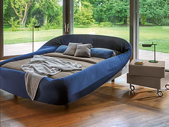 Upholstered double bed with soft backrest LAGO Colletto factory LAGO from Italy