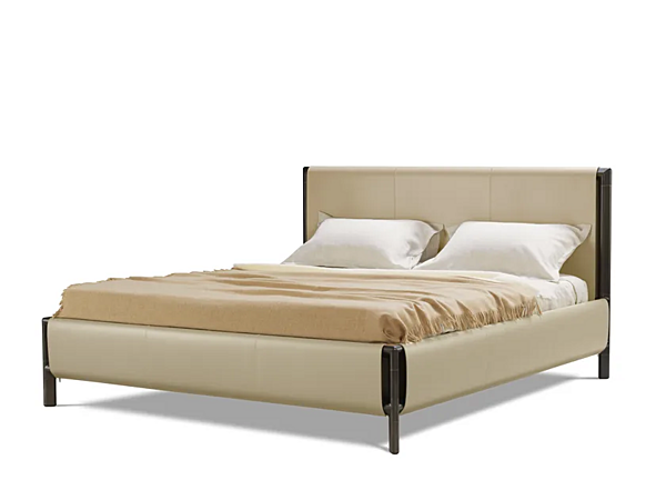 Double bed frame in tanned leather with upholstered headboard GHIDINI1961 SG221BB102 factory GHIDINI1961 from Italy. Foto №1