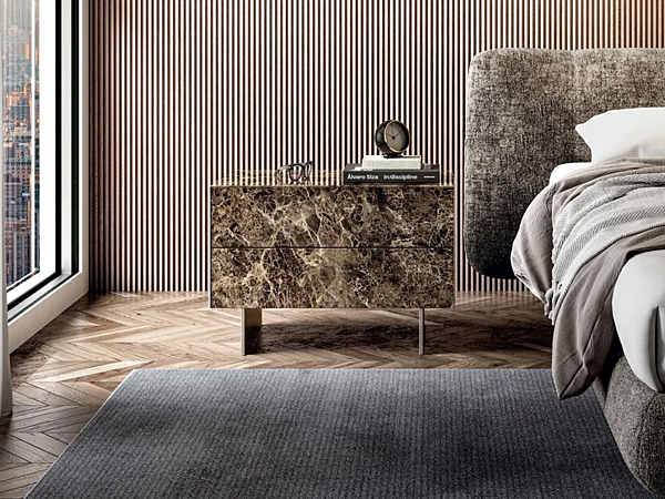 Rectangular glass bedside table with drawers LAGO Materia 1073 1073 factory LAGO from Italy. Foto №1