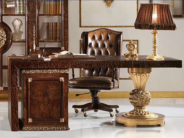 Rectangular writing desk with drawers imitation leather A.R. Arredamenti Grand Royal 418 factory A.R.ARREDAMENTI SRL from Italy. Foto №2