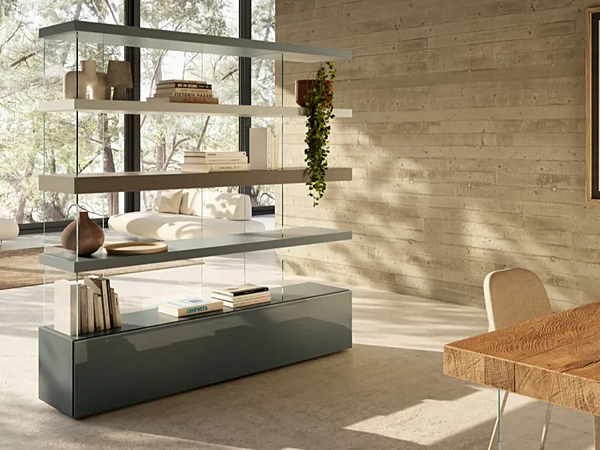 Freestanding glass bookcase AIR 1466 LAGO factory LAGO from Italy. Foto №1