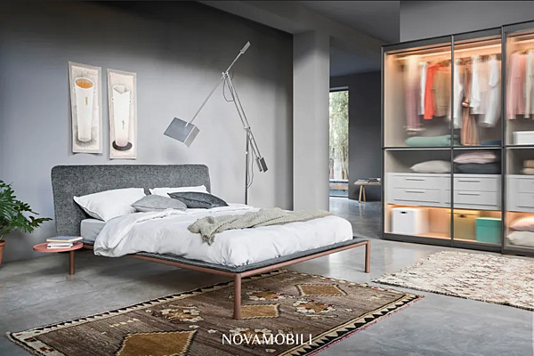 Double bed with upholstered headboard fabric NOVAMOBILI Rain factory NOVAMOBILI from Italy. Foto №2