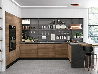 Fitted kitchen with peninsula in Luna design by LUBE CUCINE factory LUBE CUCINE from Italy
