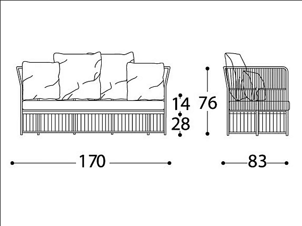 2-seater synthetic fibre garden sofa VARASCHIN Tibidabo 1246 factory VARASCHIN from Italy. Foto №8