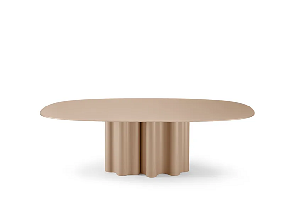 Oval table with polyurethane base and lacquered glass top Saba Teatro Magico factory SABA from Italy. Foto №4