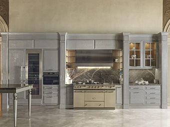 Custom Eucalyptus Kitchen with Handles and Peninsula Martini Interiors Essenza Numero5 factory MARTINI INTERIORS from Italy