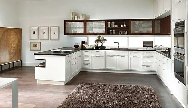 Fitted kitchen with peninsula in wood ASTER CUCINE Timeline factory Aster Cucine from Italy. Foto №6