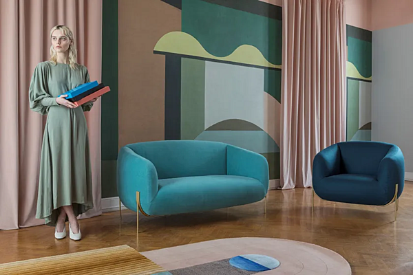 Fabric armchair with removable cover and armrests Saba Geo factory SABA from Italy. Foto №4