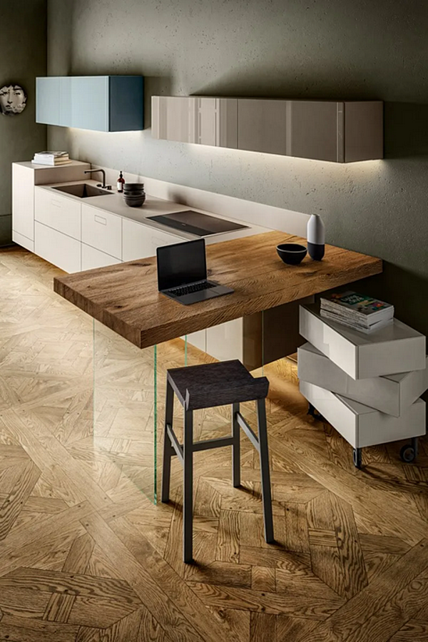 Fitted kitchen with peninsula home office LAGO 1098 factory LAGO from Italy. Foto №2