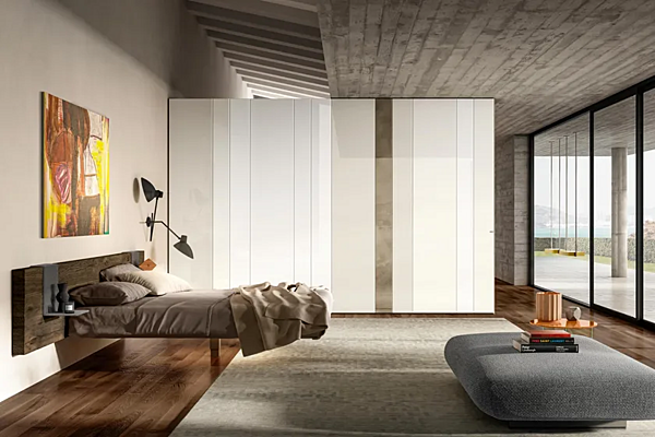 Suspended wooden double bed with upholstered back LAGO Fluttua Wildwood factory LAGO from Italy. Foto №2