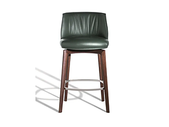 High upholstered leather stool with footrest POLTRONA FRAU Archibald factory POLTRONA FRAU from Italy