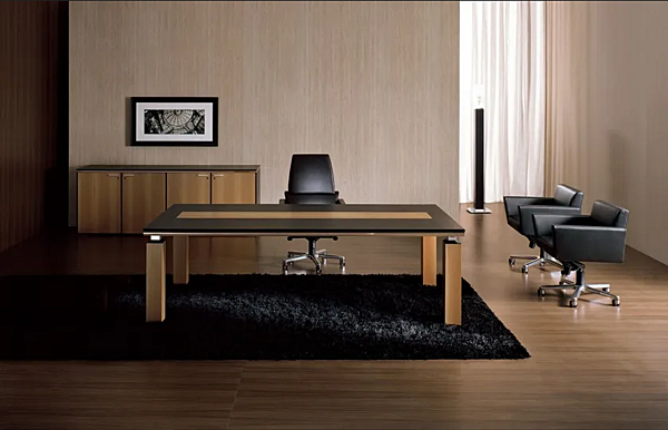 Rectangular Office Desk in Leather and Melamine Chipboard by i 4 Mariani Ares factory i 4 Mariani from Italy. Foto №5