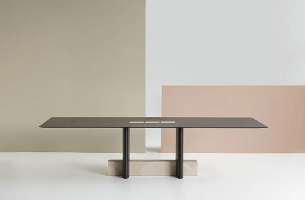 Rectangular Travertine and Ash Table Potocco Syn 956 TR 956/TR factory POTOCCO from Italy. Foto №3