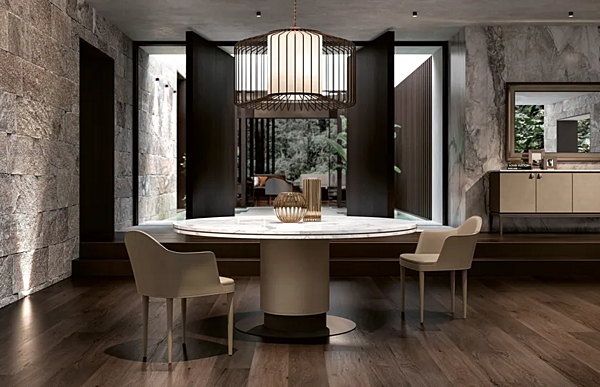 Tanned Leather and Marble Table with Lazy Susan CPRN HOMOOD Starlight ST718 factory CPRN HOMOOD from Italy. Foto №2