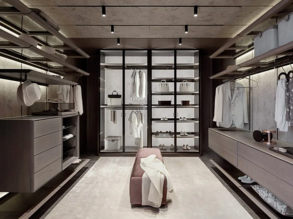 Corner Sectional Ash Walk-in Wardrobe with Integrated Lighting GIORGETTI Miyabi factory GIORGETTI from Italy. Foto №1
