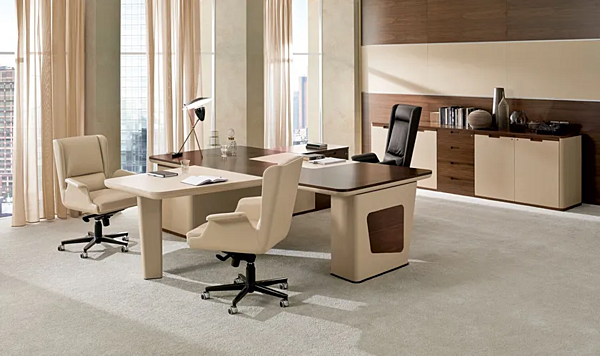Corner Writing Desk with Drawers in Wood and Leather i 4 Mariani Avatar factory i 4 Mariani from Italy. Foto №5