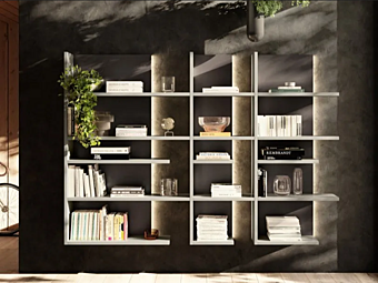 Floating wooden bookcase with built-in lights LAGO Pentagram 1455