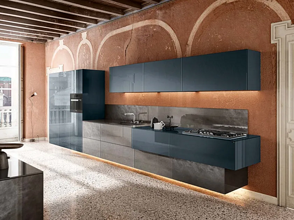 Wall Mounted Kitchen Metal and Glass Linear LAGO 36E8 factory LAGO from Italy. Foto №1