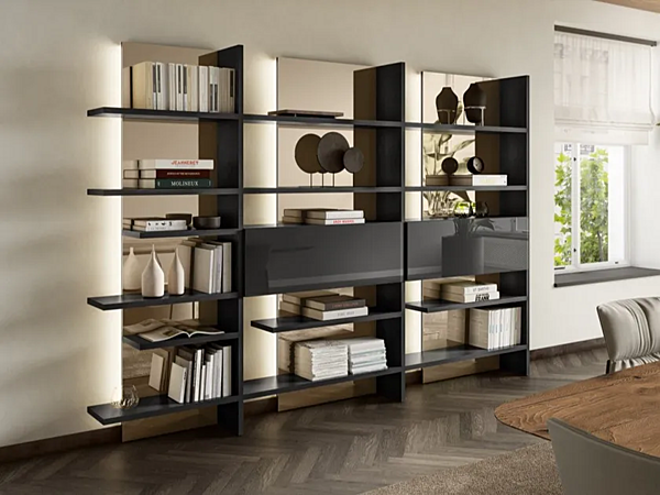 Open wooden bookcase with built-in lights LAGO Pentagram 1457 factory LAGO from Italy. Foto №1