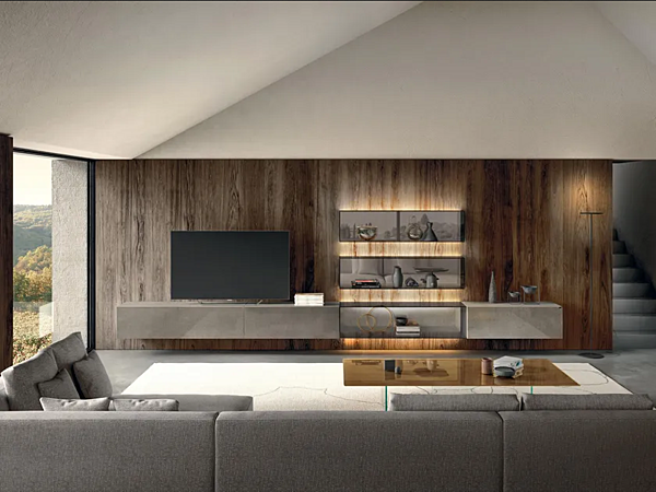 Sectional storage wall in wood LAGO 36E8 1191 factory LAGO from Italy. Foto №1