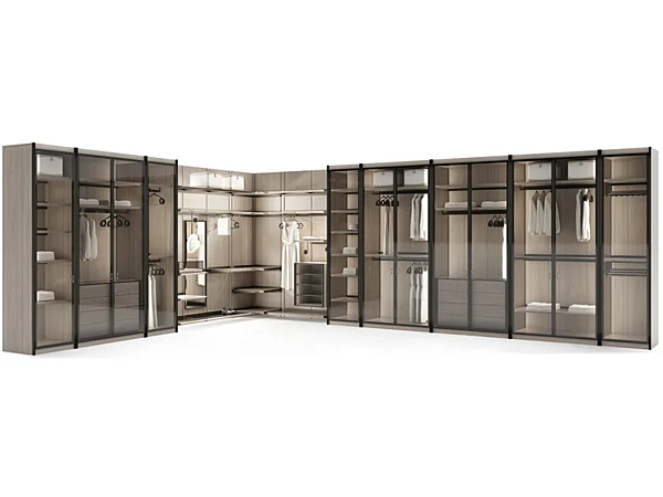 Corner Sectional Ash Walk-in Wardrobe with Integrated Lighting GIORGETTI Miyabi factory GIORGETTI from Italy. Foto №2