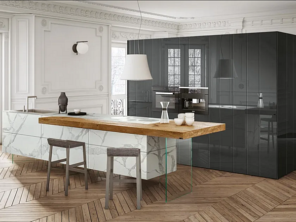 Kitchen with island marble xglass LAGO 36E8 factory LAGO from Italy. Foto №1