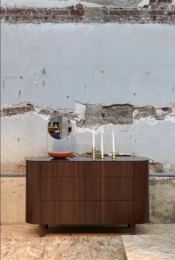 Chest of drawers in walnut with marble effect stoneware top LIGNE ROSET Parabole factory LIGNE ROSET from Italy. Foto №5