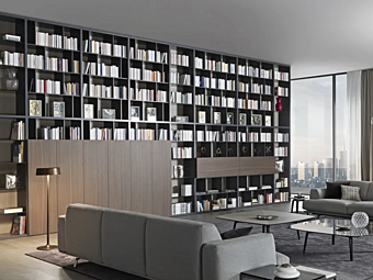 Wooden ceiling-mounted bookcase Crossing MisuraEmme factory MisuraEmme from Italy