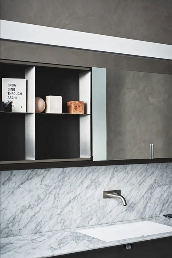 Wall mounted stainless steel washbasin mixer with square plate AGAPE factory Agape from Italy. Foto №5