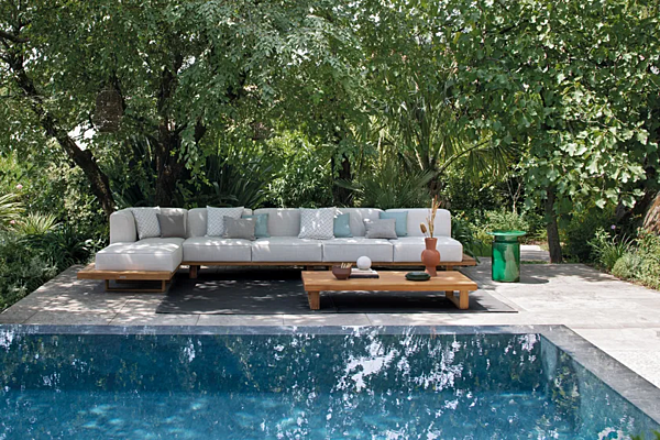 2-Seater Garden Sofa in Fabric and Teak Atmosphera 9 Zero 9.0.M1.MC factory ATMOSPHERA from Italy. Foto №2