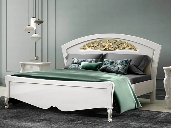 Wooden double bed with upholstered headboard CASA +39 SMERALDO C22025, C22026 factory CASA +39 from Italy. Foto №1