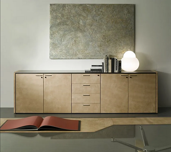 Low wooden office storage unit upholstered in leather I 4 Mariani De Symetria factory i 4 Mariani from Italy. Foto №6