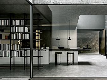 Wooden and Gres Kitchen with Island MODULNOVA MH6 factory Modulnova from Italy