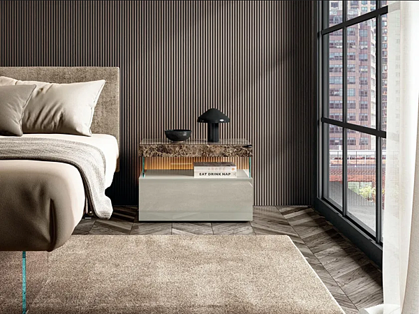 Rectangular glass bedside table with drawers LAGO Air 2681 2681 factory LAGO from Italy. Foto №1