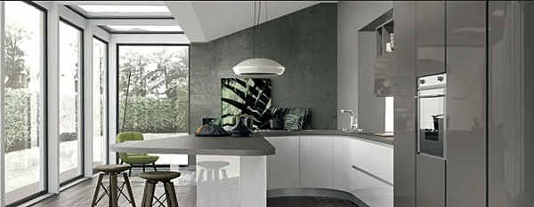 Fitted kitchen with peninsula in wood LUBE CUCINE Clover 01 factory LUBE CUCINE from Italy. Foto №5